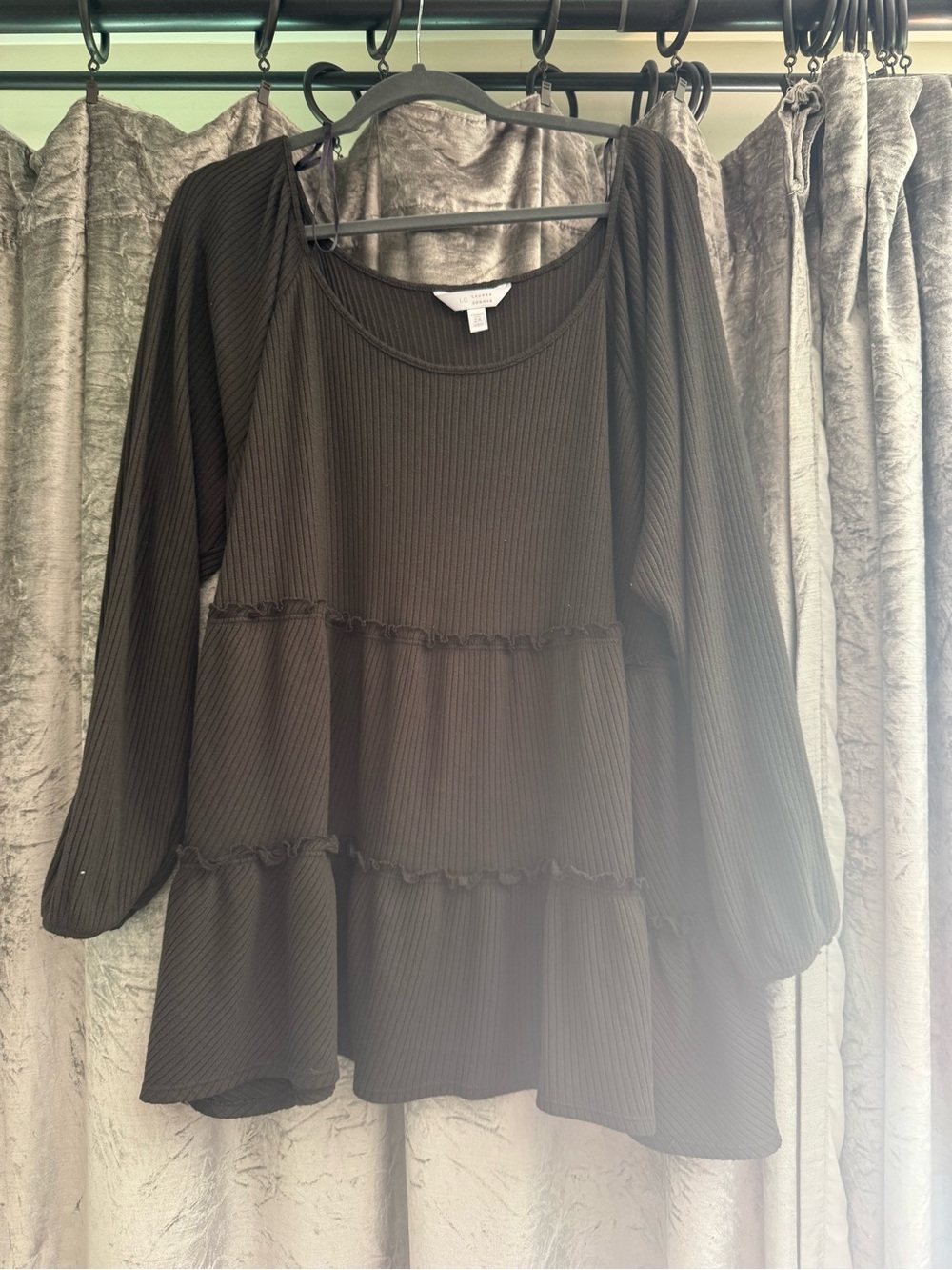Lauren Conrad Brown Ribbed Tiered Peasant Blouse